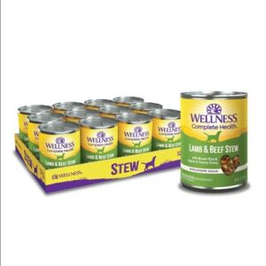 Wellness Canned Dog Food for Adult Dogs Lamb & Beef Stew with Brown Rice & Apples 12.5 oz cans / case of 12