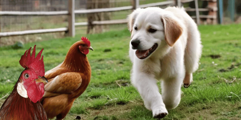 dog playing With chicken