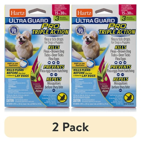 (2 pack) Hartz UltraGuard Pro with Aloe Flea & Tick Drops for Dogs 15-30 lbs 3 Monthly Treatments