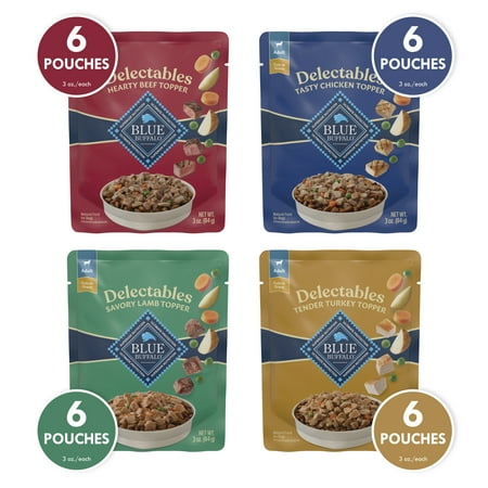Blue Buffalo Delectables Natural Wet Dog Food Topper Variety Pack 3-oz (24 Pack- 6 of Each Flavor)