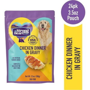 A Strong Heart Wet Dog Food Pouches Chicken Dinner in Gravy 3.5 oz Pouches (Pack of 24) Made in The USA with Real Chicken