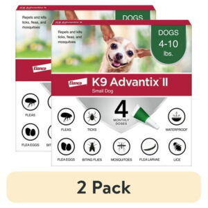(2 pack) K9 Advantix II Monthly Flea & Tick Prevention for Small Dogs 4-10 lbs 4-Monthly Treatment